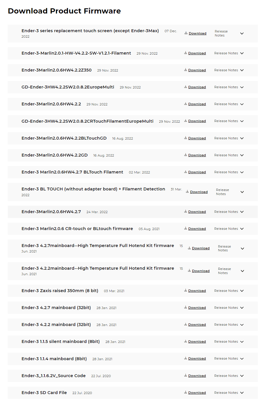 ender 3 firmware list