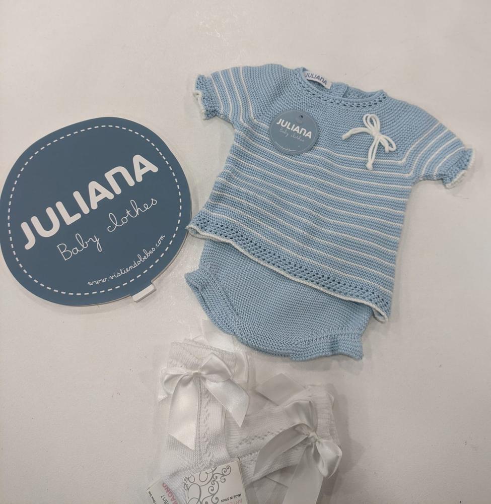Conjunto Braga  Punto rayado lazo Azul- JULIANA