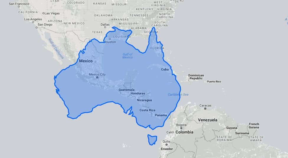 Australia compared to Central America