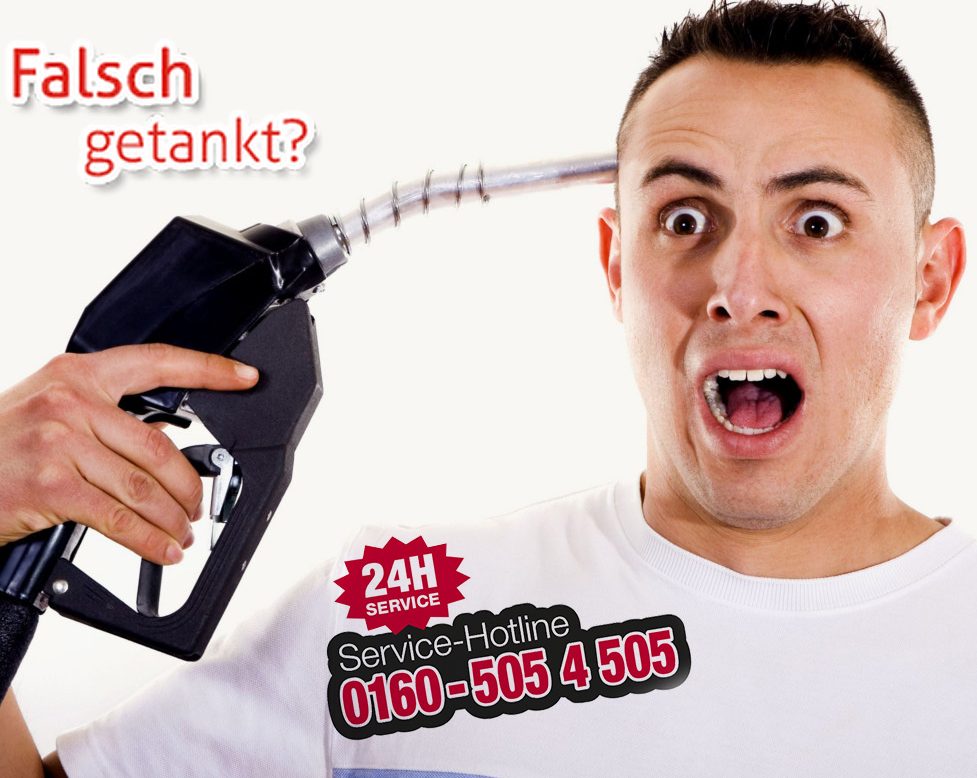 falsch getankt Falschtanken24 Pistolenmann Logo 24h Pannenservice Hotline 01605054505 für Falschtanker in Deutschland