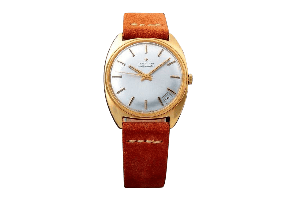 Lot #3223 – Vintage Gents 18k Yellow Gold Zenith Date Watch Vintage Auction