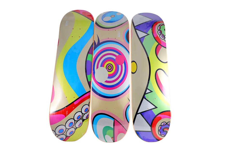 Lot #14068 – Takashi Murakami Triptych DOB Skateboard Decks Artist Skateboards Takashi Murakami
