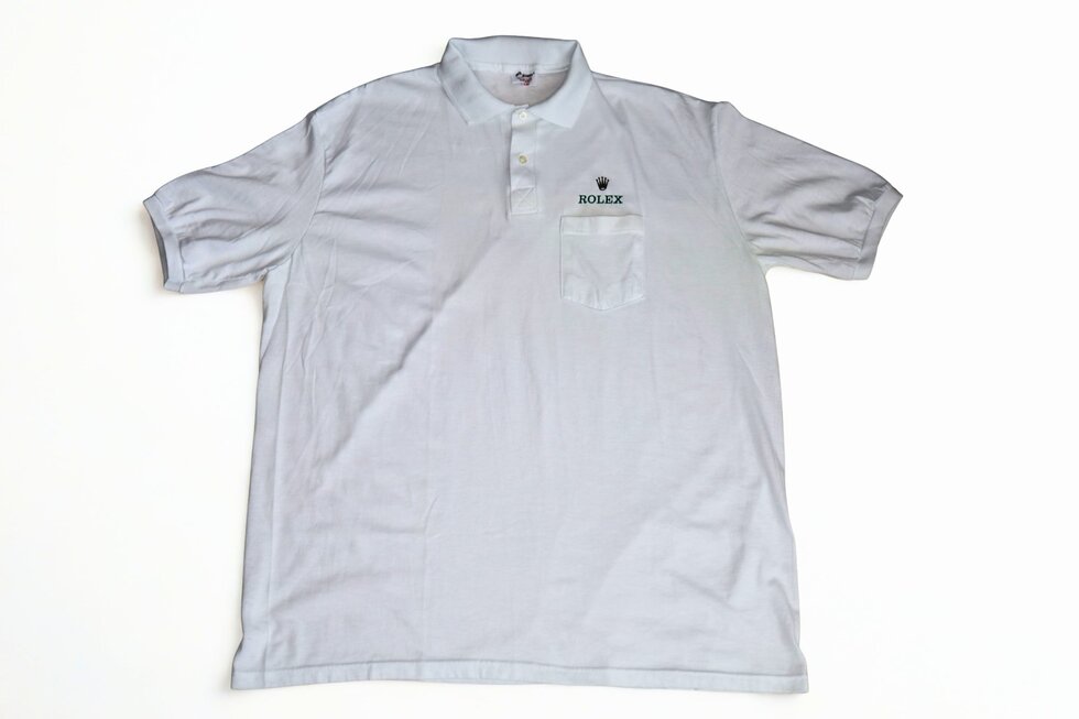 Lot #HB31-013 – Vintage Rolex Polo Shirt XXL White Stedman Made in USA Pocket Tee Apparel Rolex