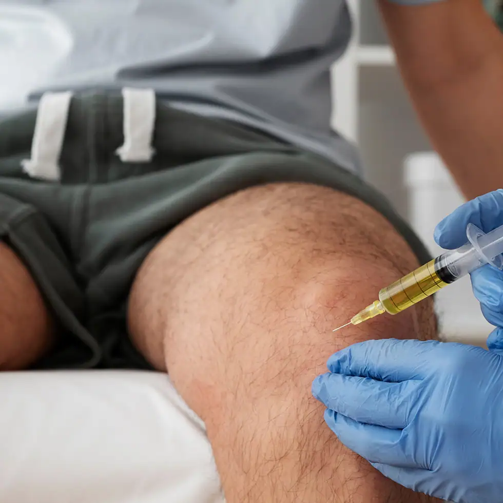 Man receiving A2M knee injection at BionwoRx to reduce joint pain and inflammation