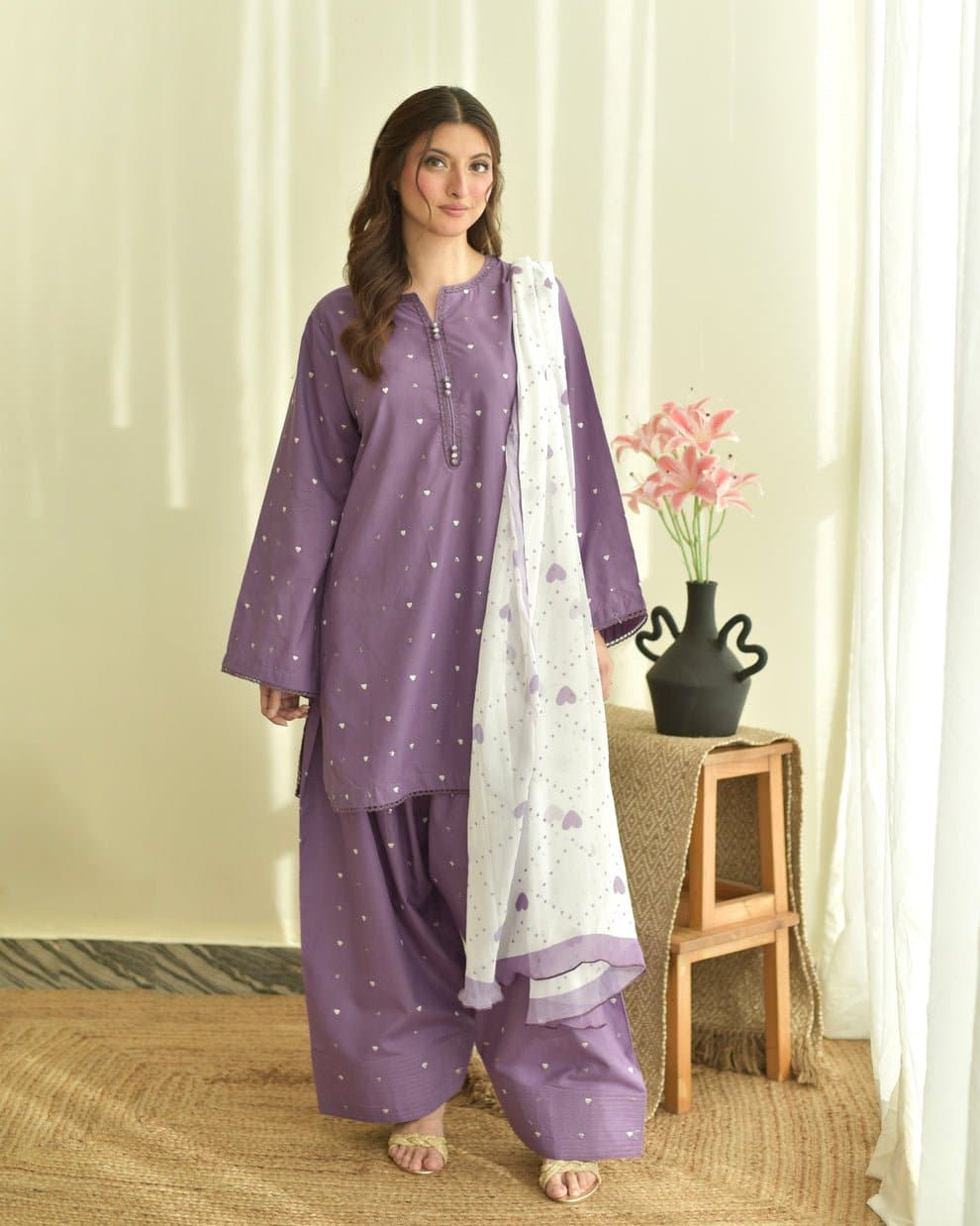 PURPLE HEART SUMMER SPECIAL'S UNSTICHED EMBROIDERED LAWN 3PC WITH CHIFFON DUPPATA