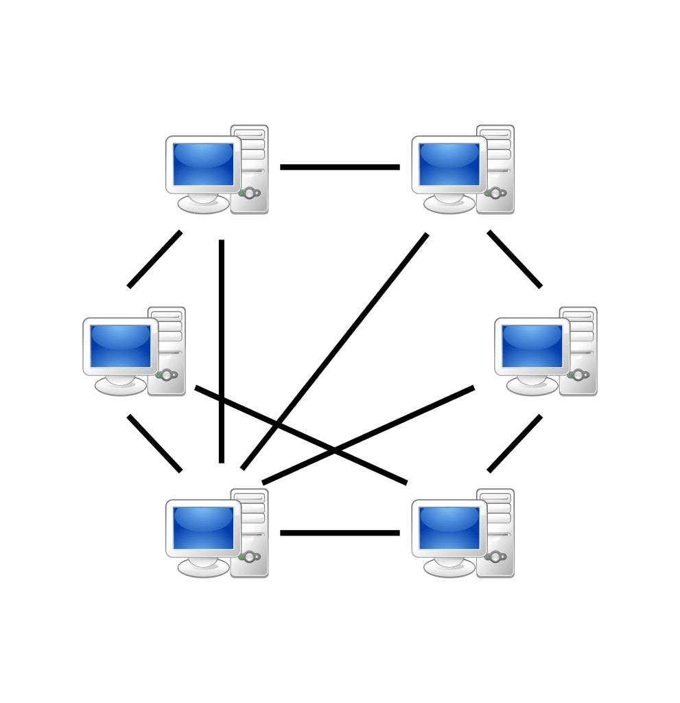 Das Grundprinzip von P2P-Netzwerken (Abb. via Wikimedia)
