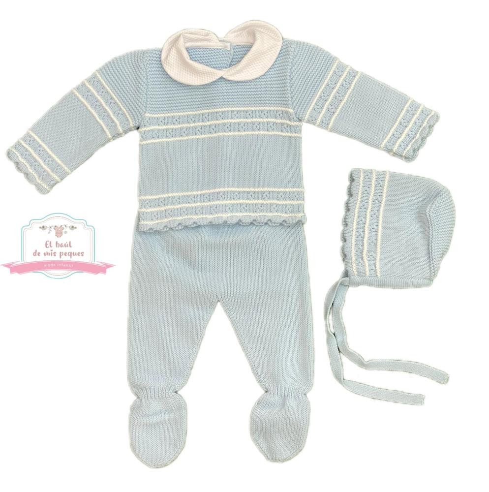 Conjunto de lana 2pzas   capota Celeste