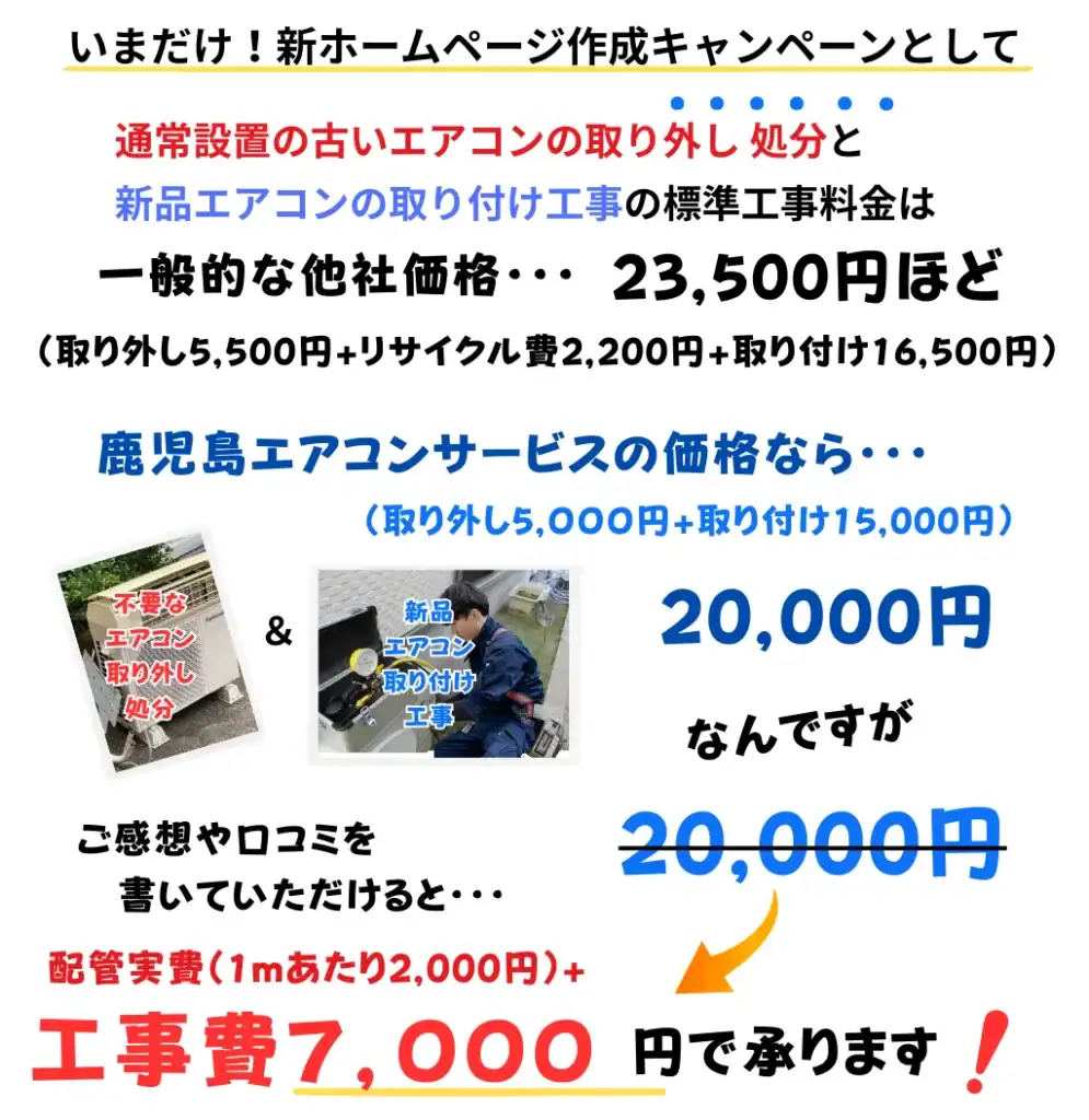 エアコン交換キャンペーン詳細・工事費が7,000円!