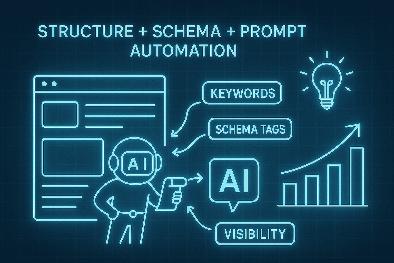 Concept image showing full AI search optimization system in action