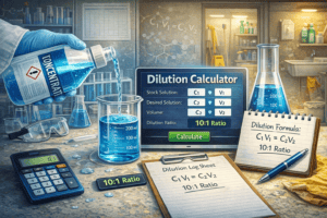 Laboratory scientist preparing chemical solutions
