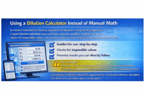 Row of colorful test tubes showing serial dilution