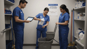 Scenario: A hospital cleaning setup with dilution instructions