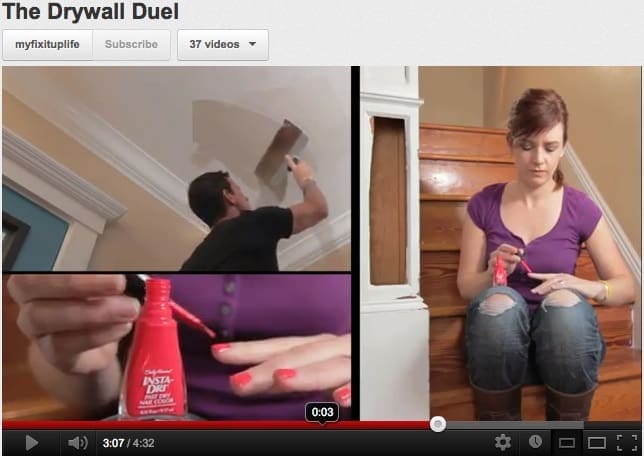 DrywallDuel screen grab Drywall repair Paper tape or mesh tape MyFixitUpLife MyFixitUpLife Drywall repair Paper tape or mesh