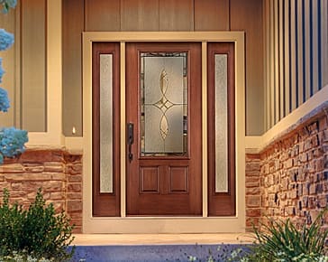 3panelFCM Therma Tru Fiber Classic Mahogany door with side lites and privacy glass