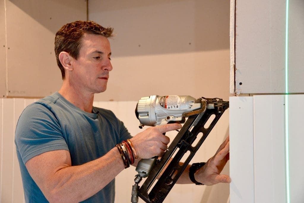 2016 MyFixitUpLife Mark Framing nailer wood naturally wainscoting How to install wood wainscoting and vertical trim MyFixitUpLife MyFixitUpLife wood wainscoting