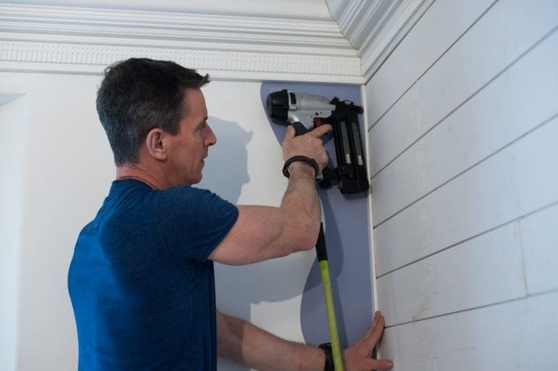 MyFixitUpLife Arauco Home Depot Shiplap Makeover How to install shiplap wall trim MyFixitUpLife MyFixitUpLife home depot install shiplap myfixituplife mark
