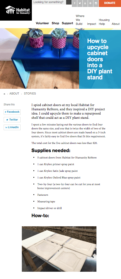 Habitat ReStore Theresa Clement MyFixitUpLife bench plants How about upcycling cabinets into a plant stand MyFixitUpLife MyFixitUpLife Habitat ReStore Theresa Clement MyFixitUpLife bench plants