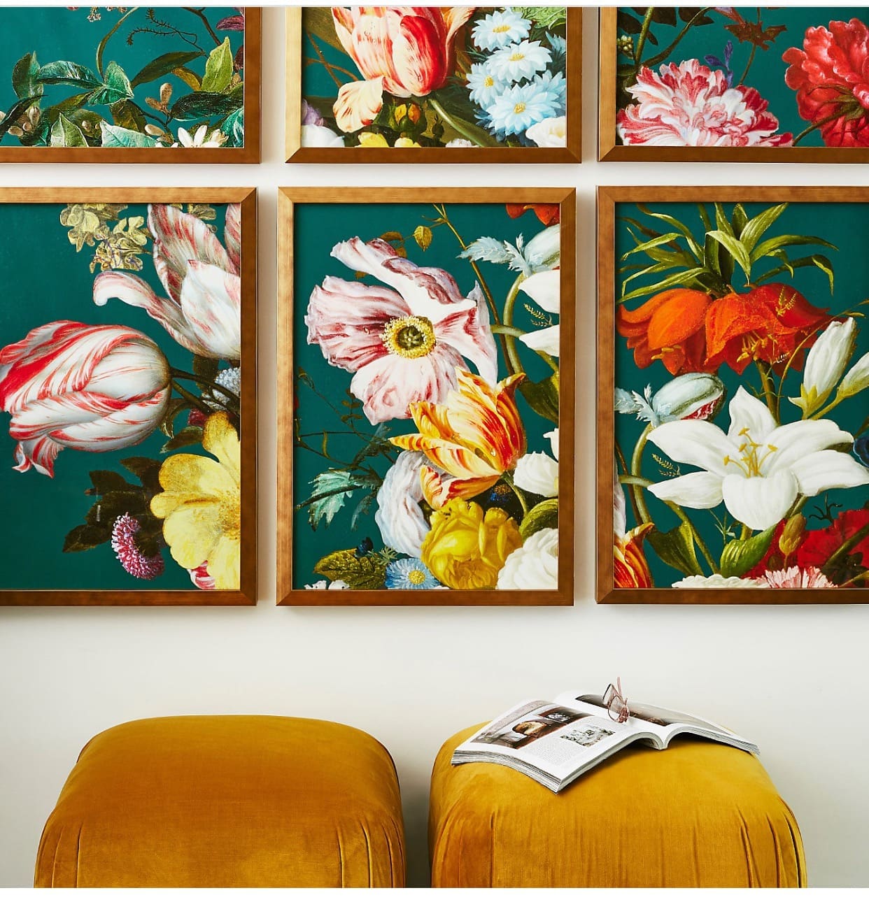 Art from Lillian August One Kings Lane Rich dark and oversized Yes bold floral wallpaper is trending MyFixitUpLife MyFixitUpLife Taking a sample of wallpaper and framing it like this Baroque Bouquet from Lillian August at One Kings Lane