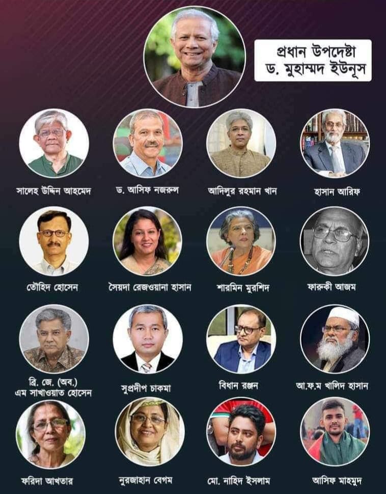 অন্তর্বর্তী সরকারের উপদেষ্টাদের পরিচিতি