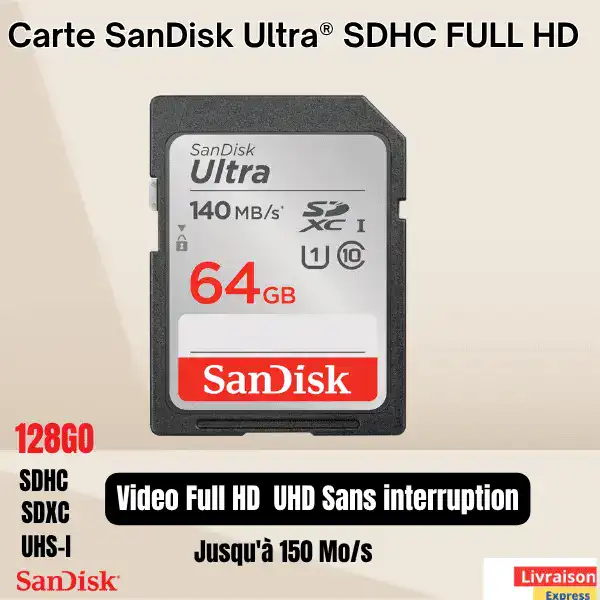 Carte SanDisk Ultra 64GO SDHC™ , SDXC™ UHS-I Full HD