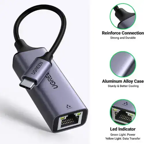 Adaptateur UGREEN  USB C vers Ethernet Gigabit RJ45 vers USB 3.0