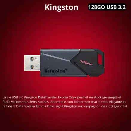 Clé USB Kingston DataTraveler Exodia Onyx 128 Go – USB 3.2 Gen 1