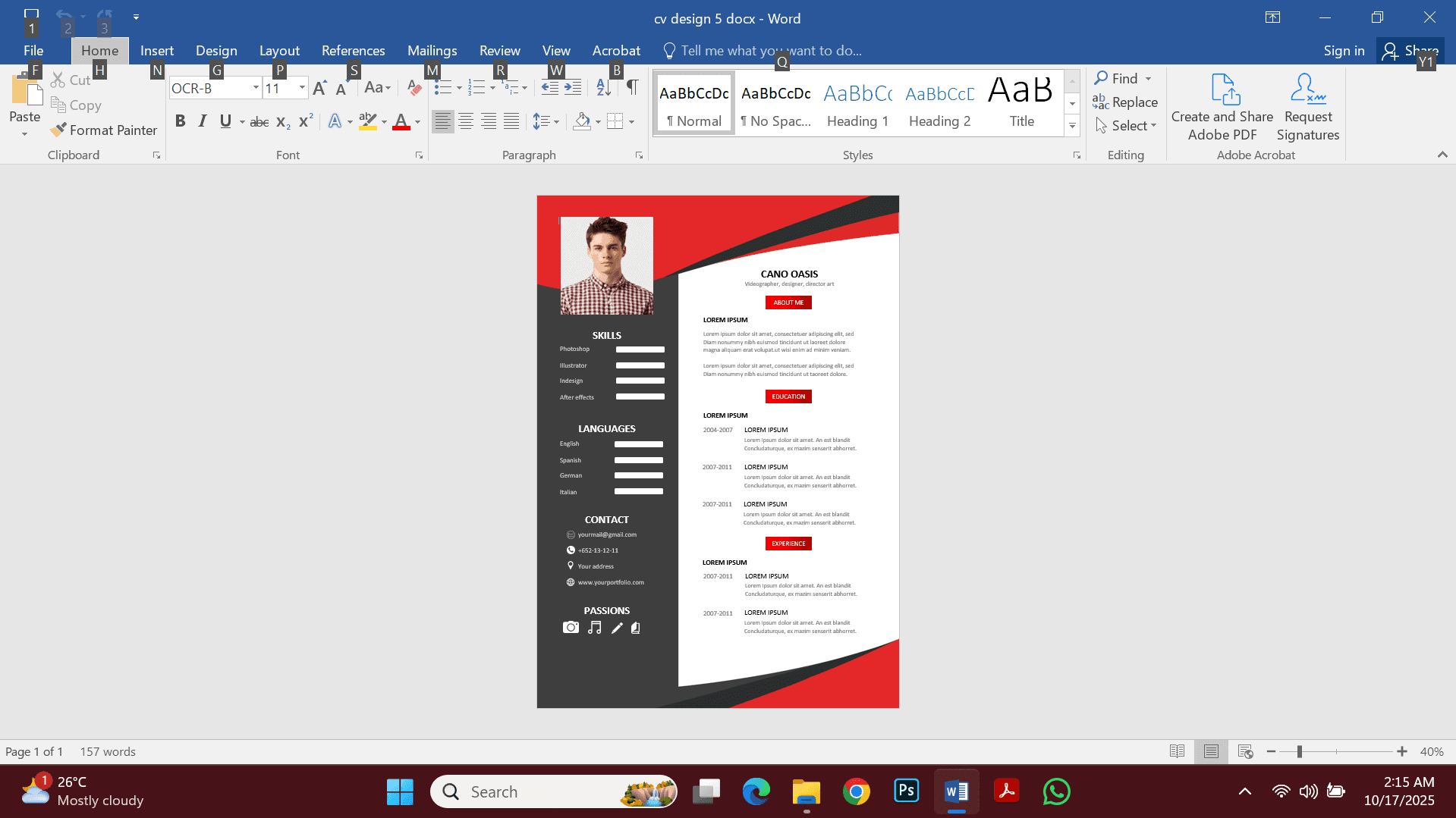 Design 5 CV Template