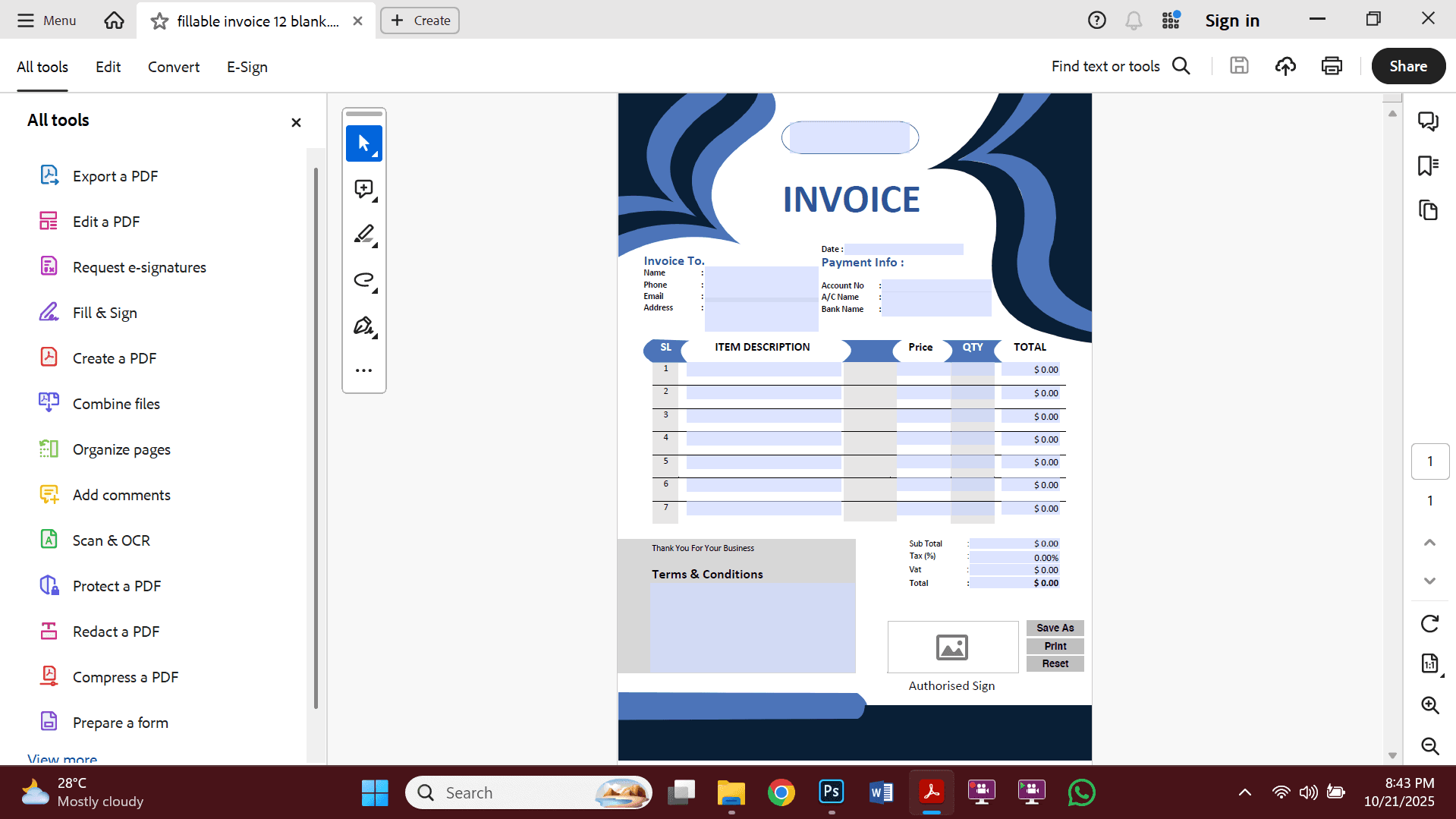 Premium MS Word Purchase Order Template