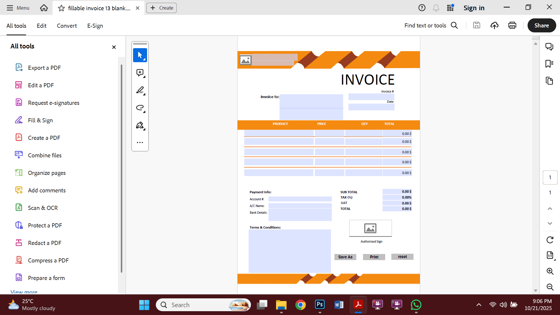 Fillable PDF Sales Invoice Template Design 13