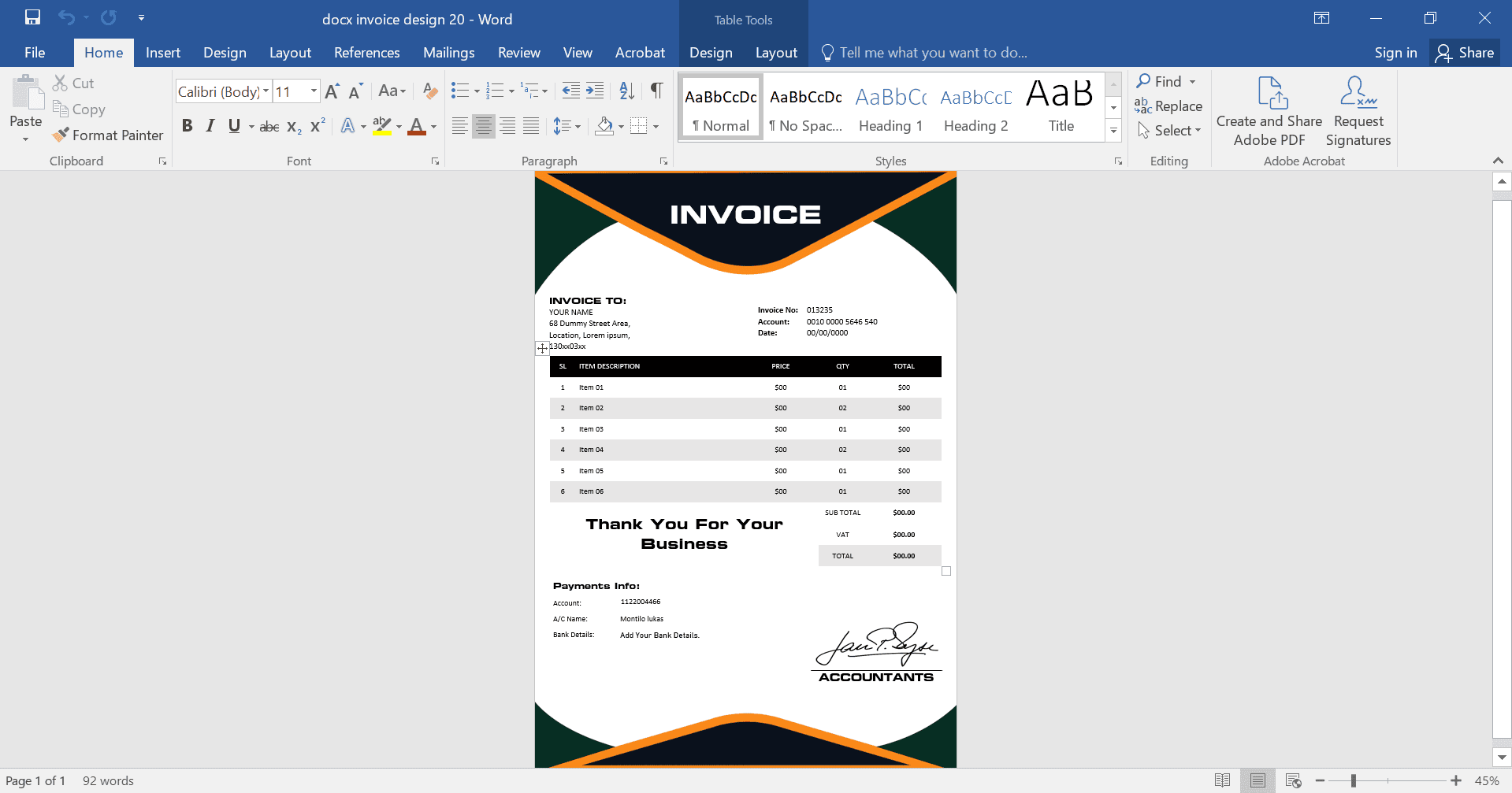 MS Word Invoice Design 20 Preview