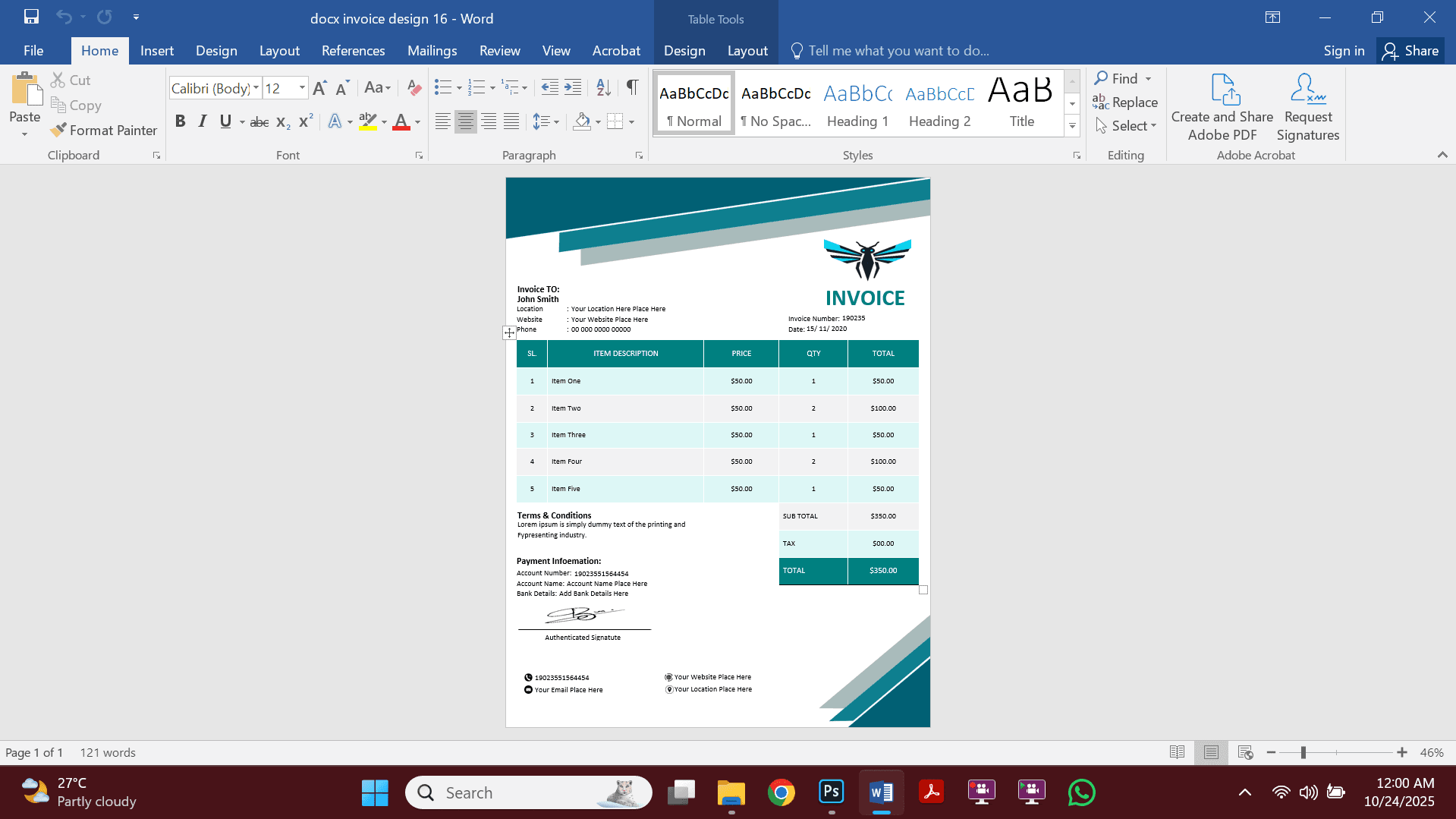 MS Word Invoice Template Design 16