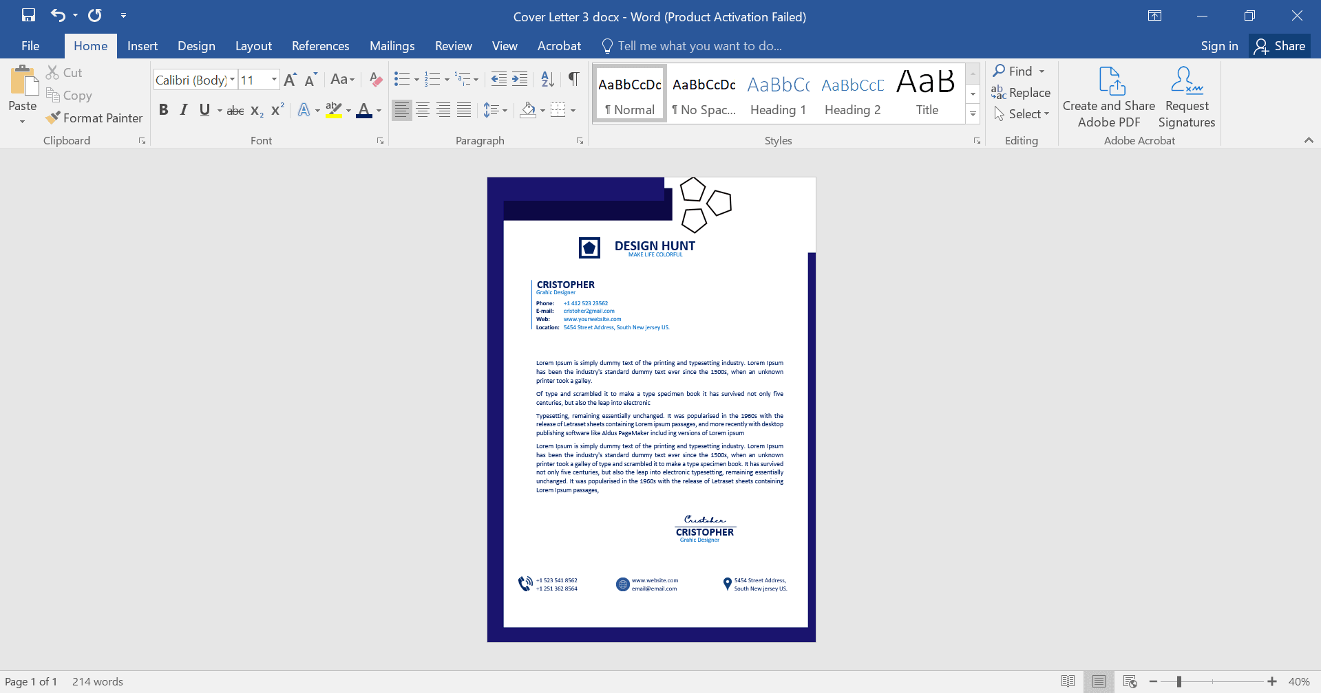 Professional MS Word Cover Letter