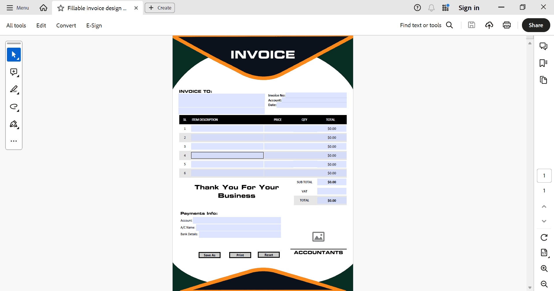 Fillable PDF Invoice Template Design 20
