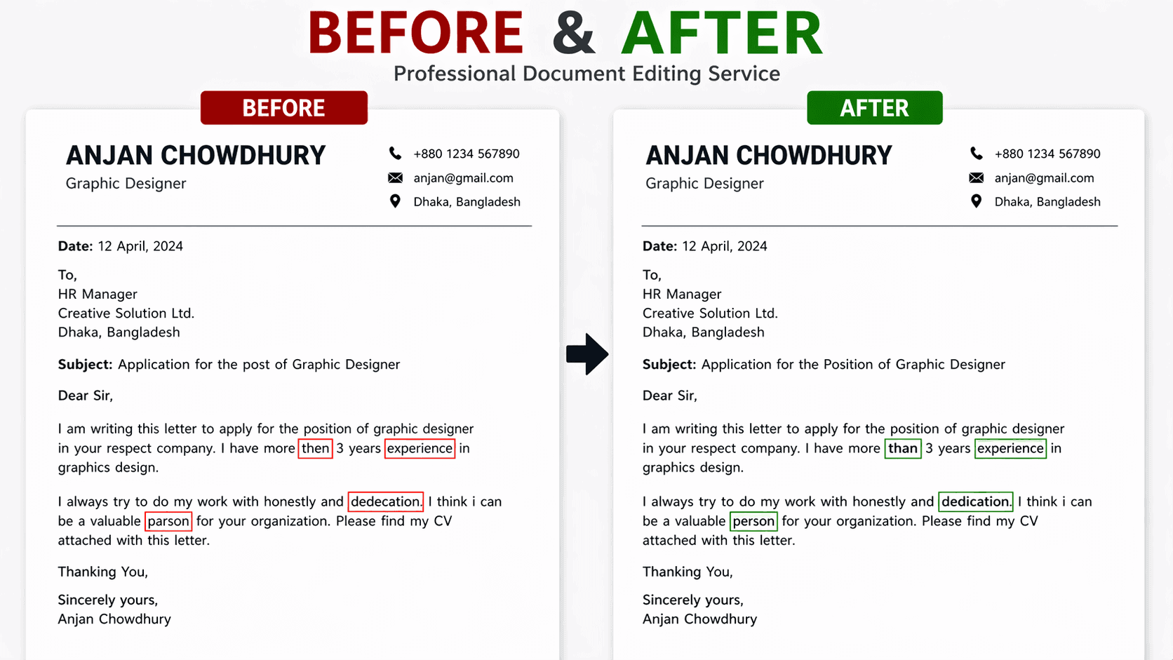 professional document editing service before after sample