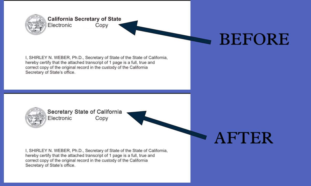 Before after text edit and font match example