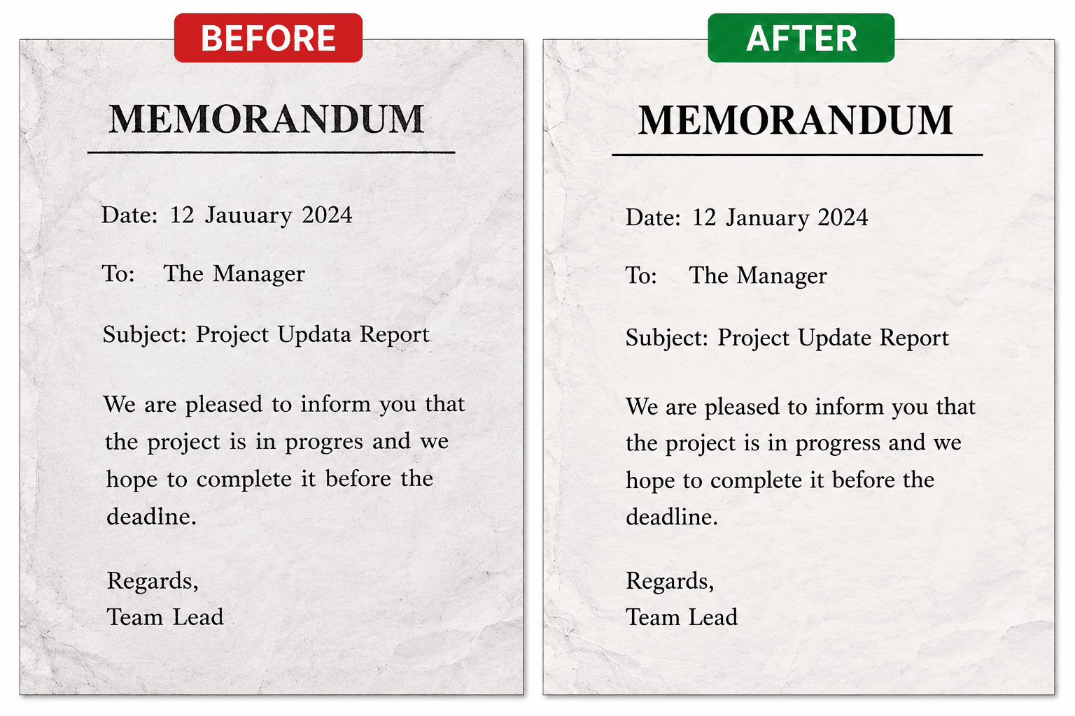 Photoshop document editing: how to professionally fix text mistakes on scanned papers – before after example