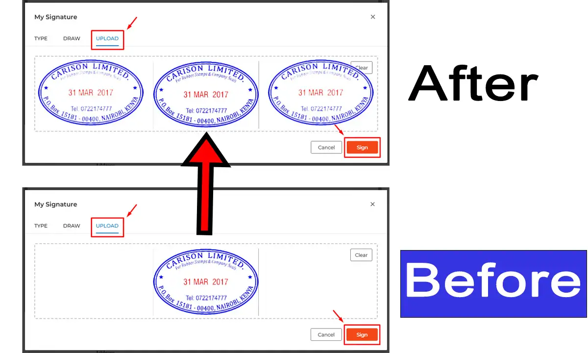 Manual document modification before after: damaged scan restored to perfect condition
