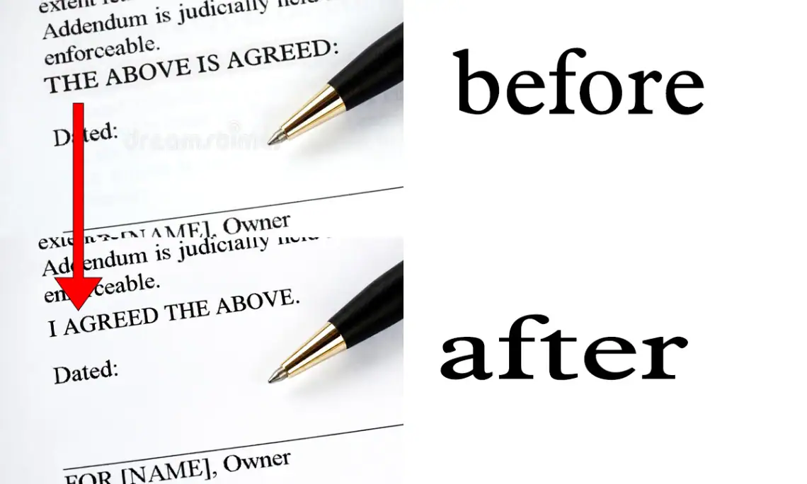 Scanned document editing expert before after example: raw OCR errors vs clean edited document