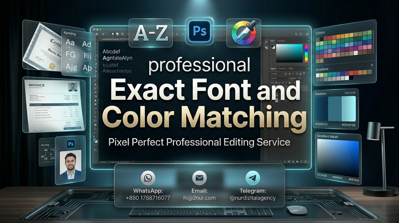 Exact font and color matching before after: mismatched brand colors vs corrected palette with proper typography