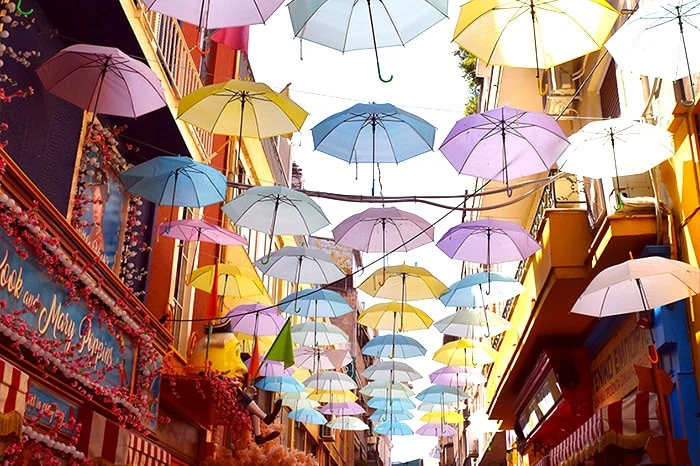 Hanging umbrellas in the arts district of Athens