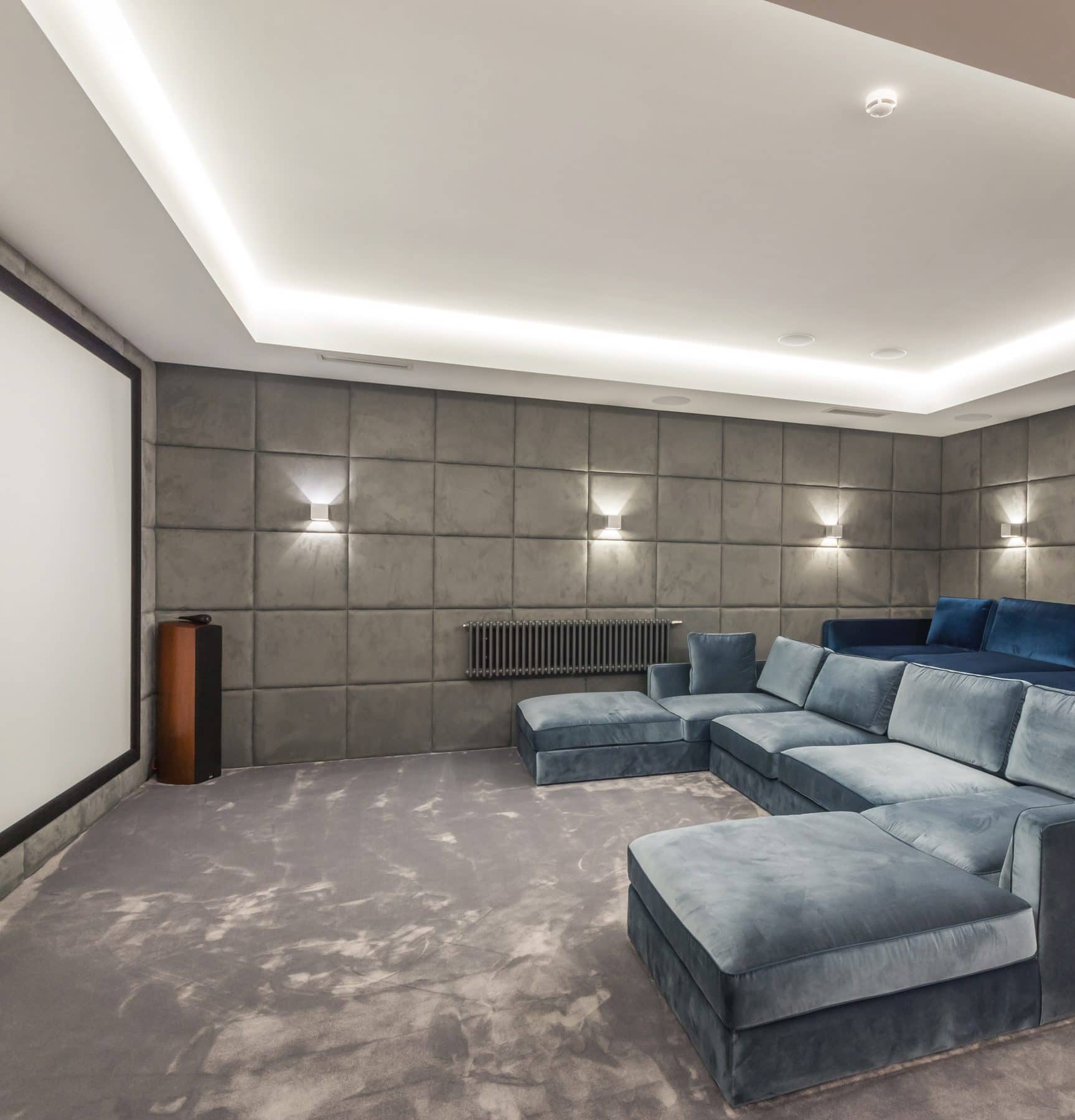Home Theater 1 Home theater acoustic treatment with fabric-wrapped wall panels, Acoustics Specialty Charlotte NC