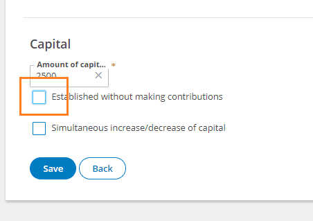 Form fields for share capital contribution OÜ in the Business Register