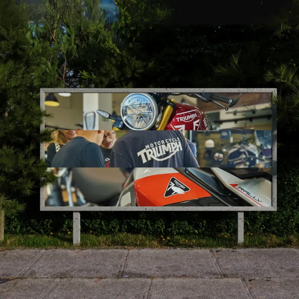 Outdoor mostrando fotos tiradas para a marca Triumph.