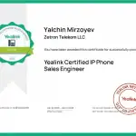 Сертификат Yealink Certified IP Phone Sales Engineer — Ялчин Мирзоев