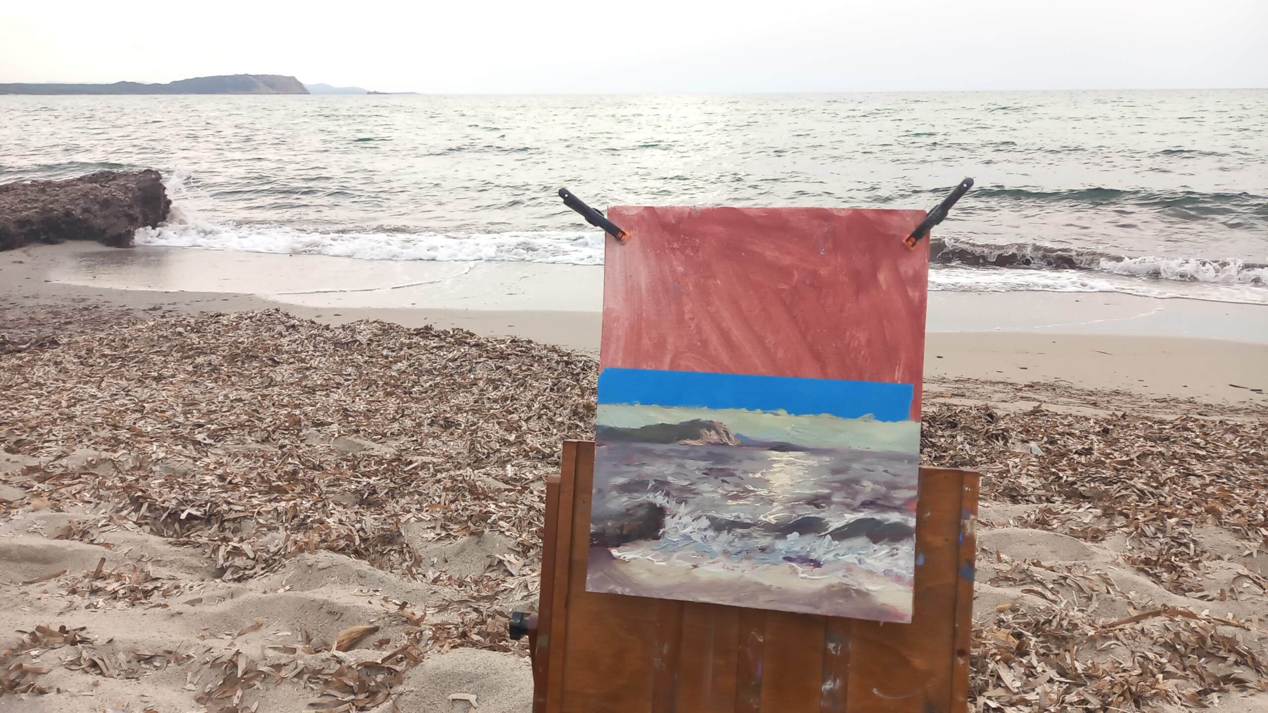 Plein air oil painting detail with visible brushwork and natural light