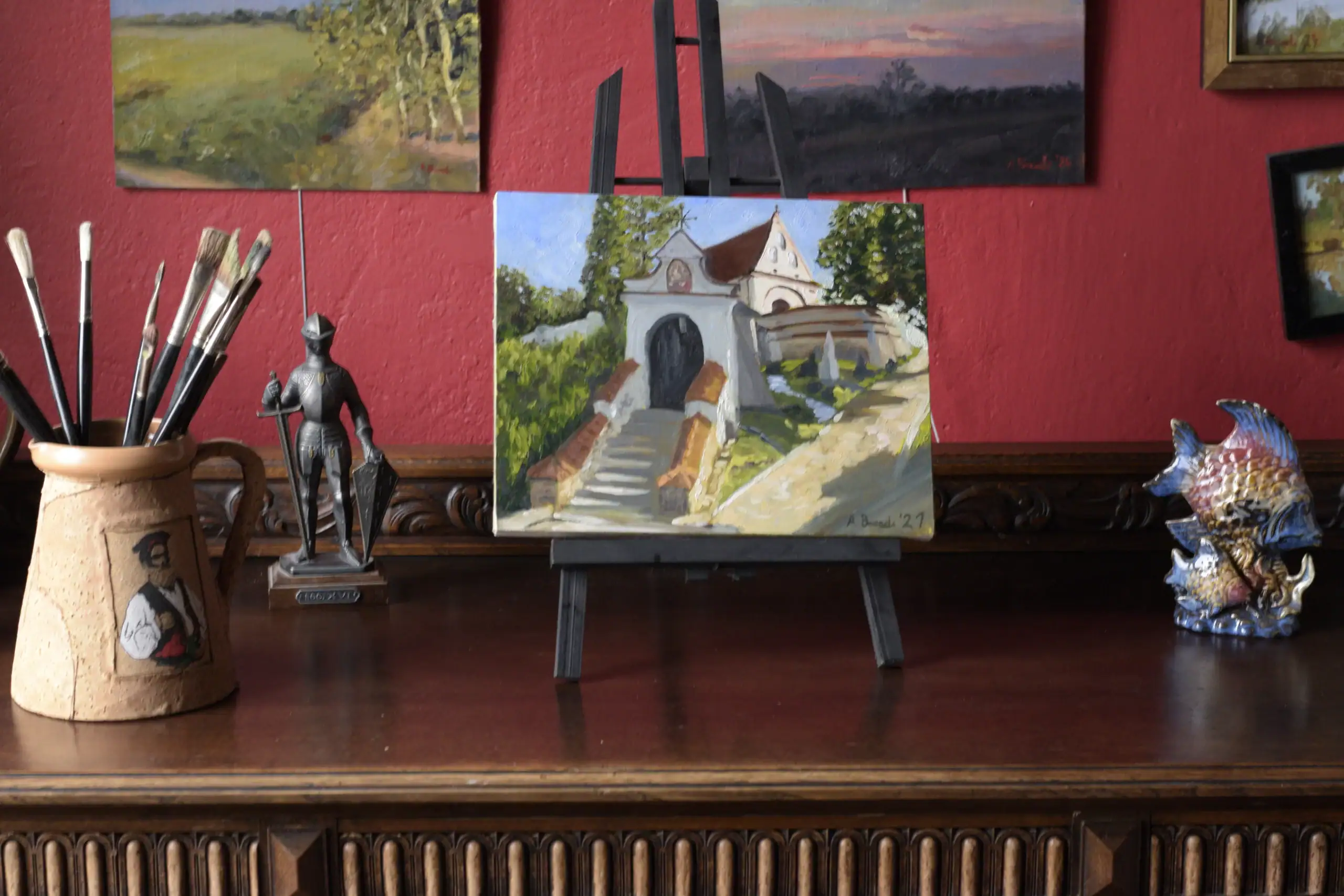 Franciscan Monastery Painting in the Artist Studio Kazimierz Dolny Franciscan Monastery painting displayed in the studio of Andrea Bocedi