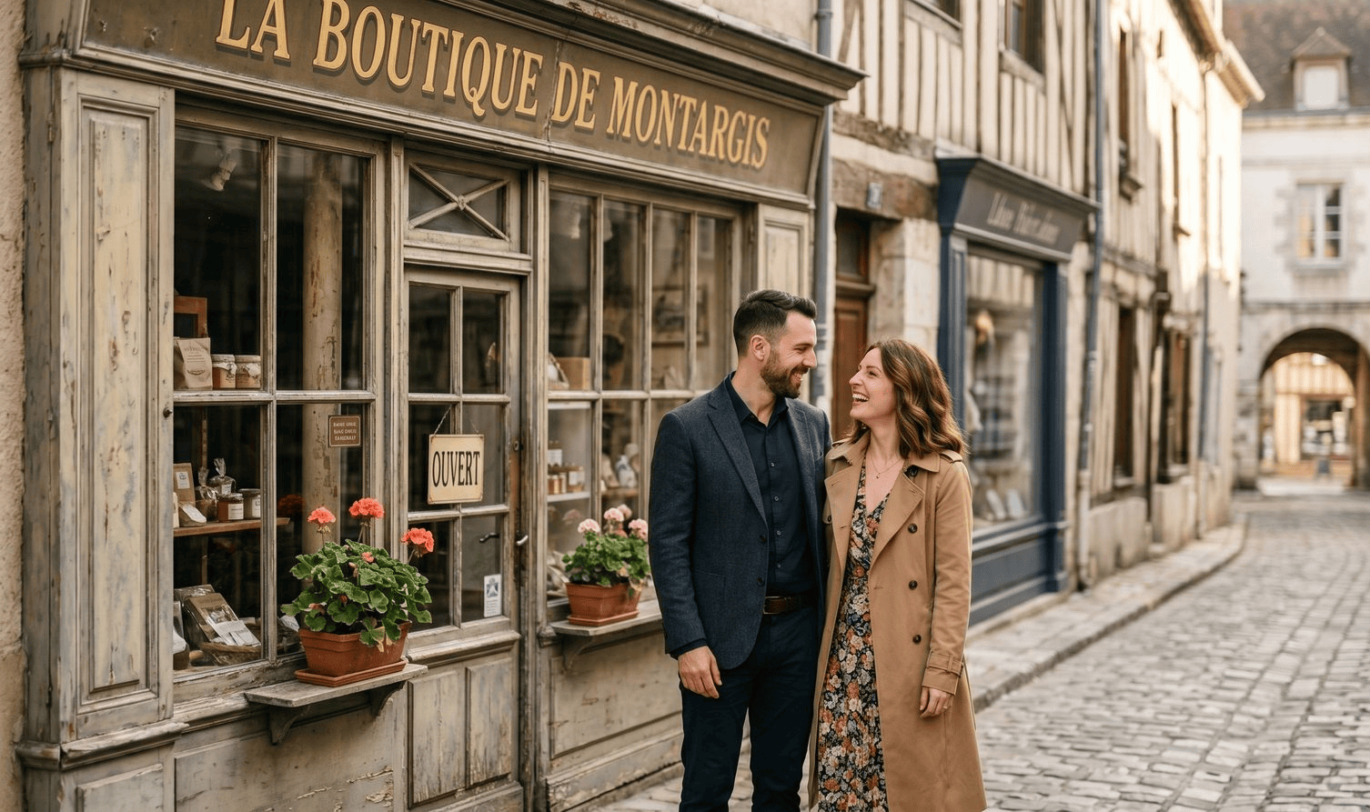 Couple se promenant dans les rues de Montargis, agence de rencontre Aster et Vous