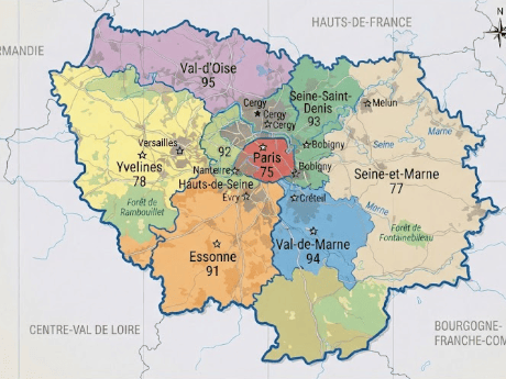 Carte des départements d'Île-de-France