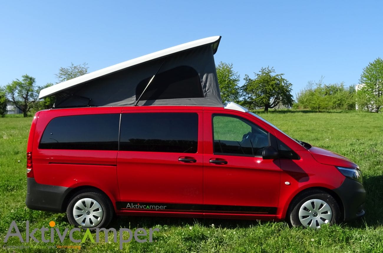Reimo Easyfit Vito V-Klasse Mercedes Aufstelldach Schlafdach offen rot weiß