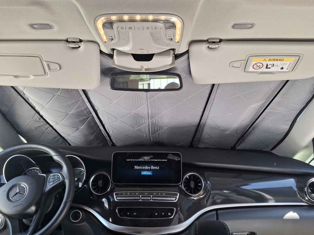 Vorhänge Gardienen und Verdunklung für Mercedes Vito V-Klasse Camper Fahrerhaus Thermomatte mit Magnet passgenau. Frontscheibe nah